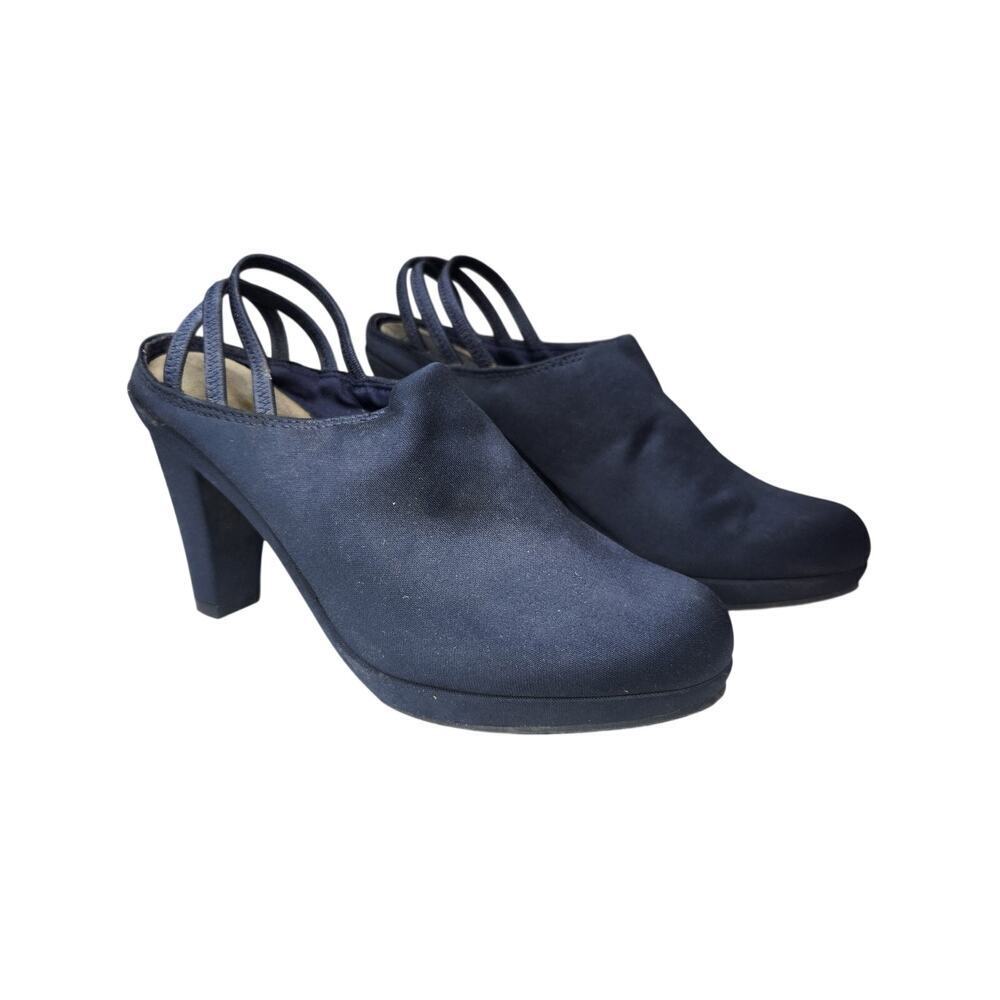 New York Transit High Heel Sling Back Platform Clog Style Fabric Blue